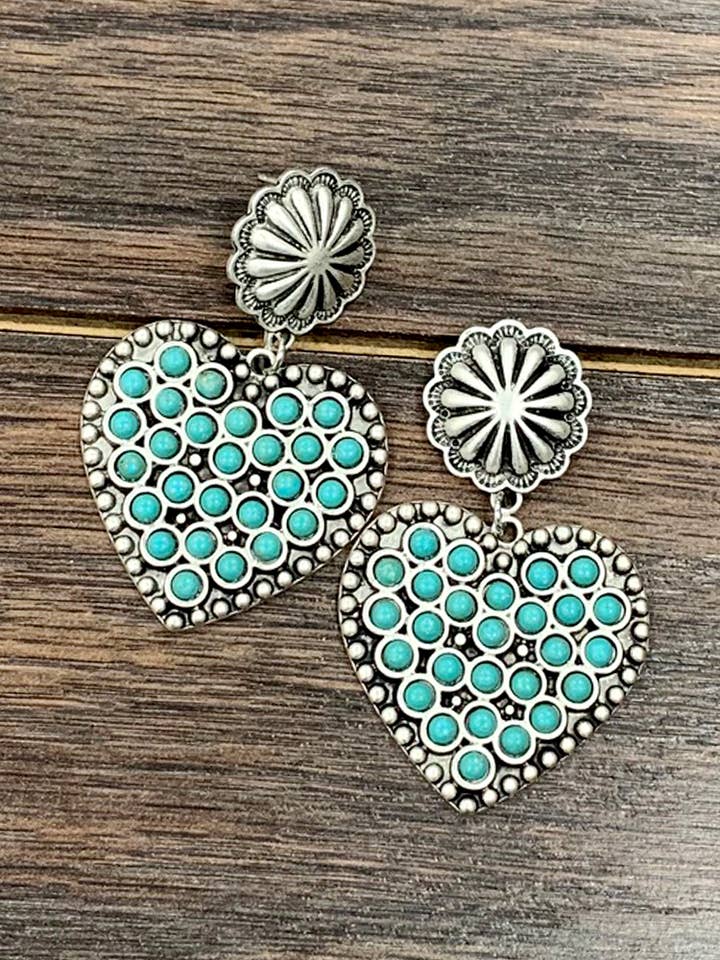 722720, Boucles d'oreilles clous cœur turquoise pour la vente par ISAC Trading Inc