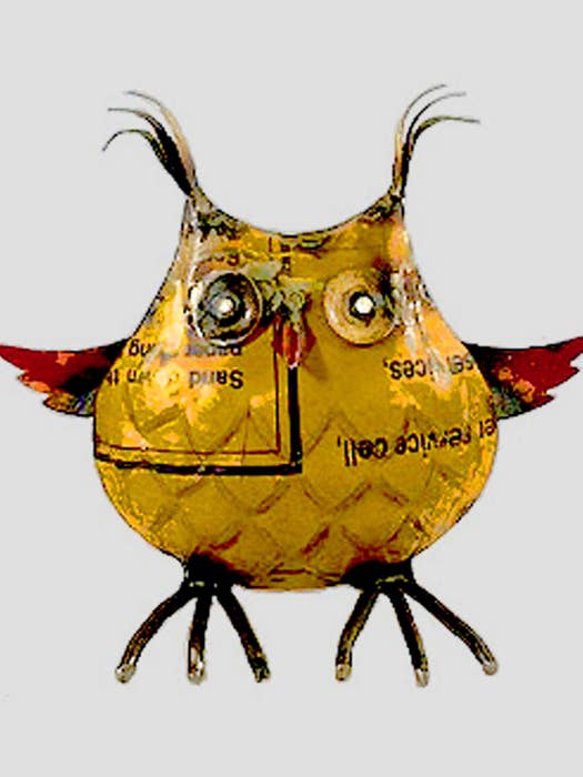 Owl Yellow Recycled Metal Animals for wholesale by Everyday Artifact
