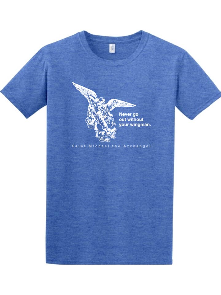 Never Go Without Your Wingman - St. Michael the Archangel Adult T-Shirt for wholesale by Sock Religious