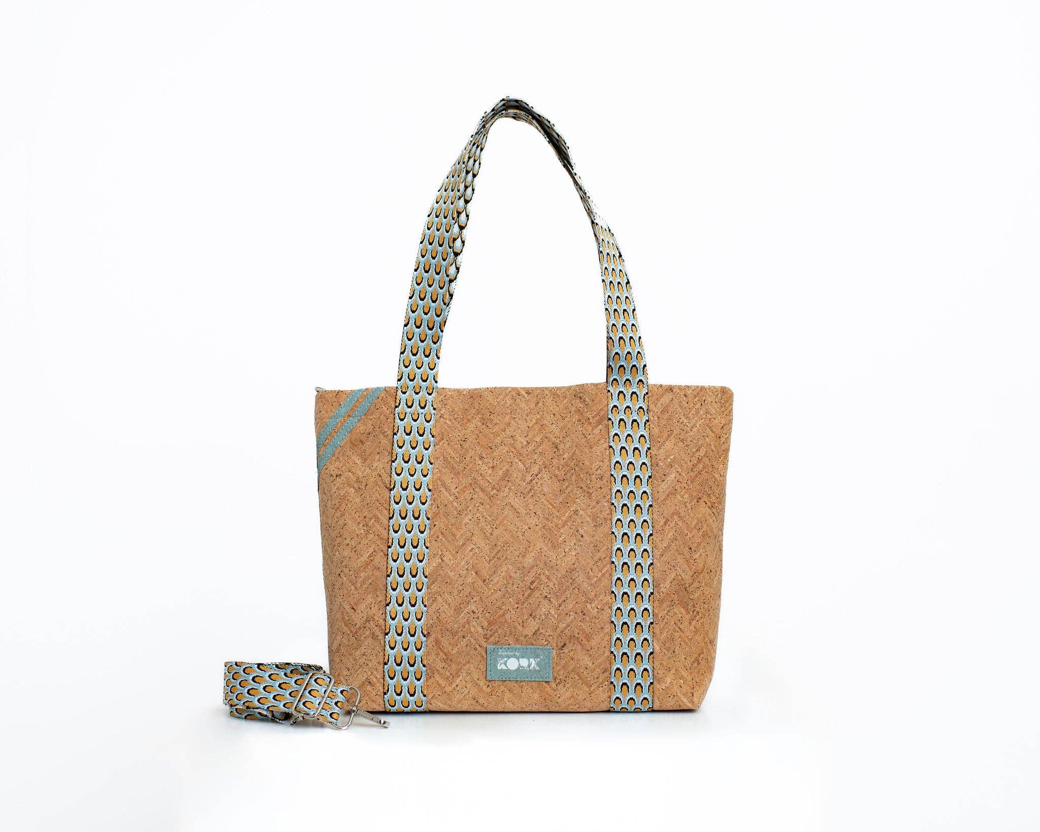 KORK & Inspired by KORK - Wholesale Tote Bag - Women's - Cordova Cork Convertible Tote Bag - Natural w/Blue1