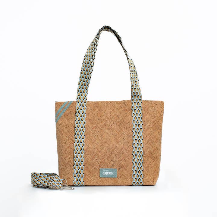 KORK & Inspired by KORK - Wholesale Tote Bag - Women's - Cordova Cork Convertible Tote Bag - Natural w/Blue1