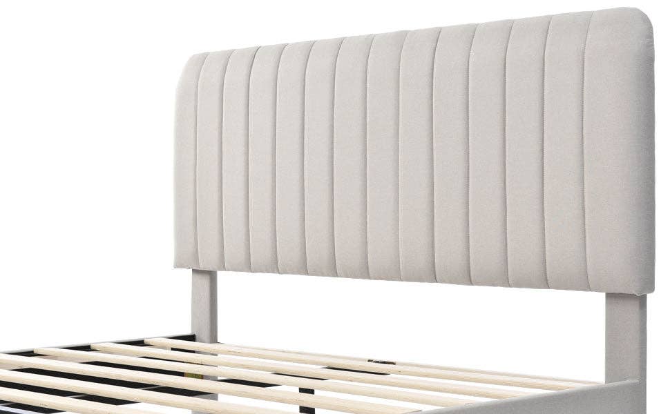 Urban Meuble – Engroshandel Seng – Polstret seng i grå-beige linned dobbeltseng ramme King 140x200cm EGMOID QUEEN11