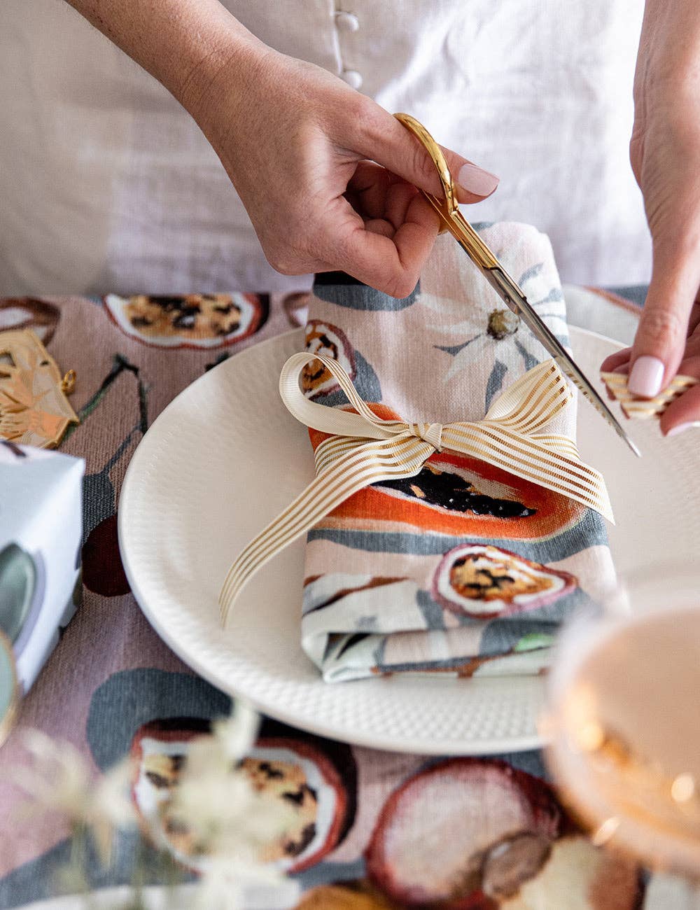 Bespoke Letterpress - Wholesale Ribbon – Gift wrapping - Cream Gold Foil Striped Ribbon - 10 metres11