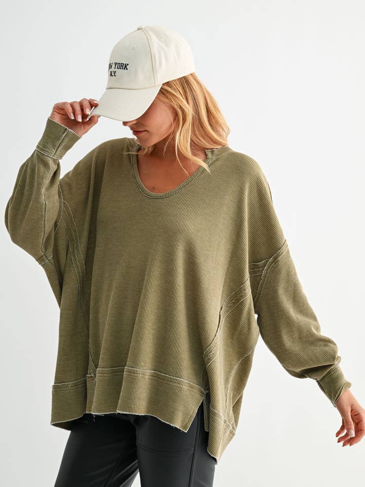 Mono B - Wholesale Tunic - Women's - Cotton Blend Waffle Knit Oversized Long Sleeve13