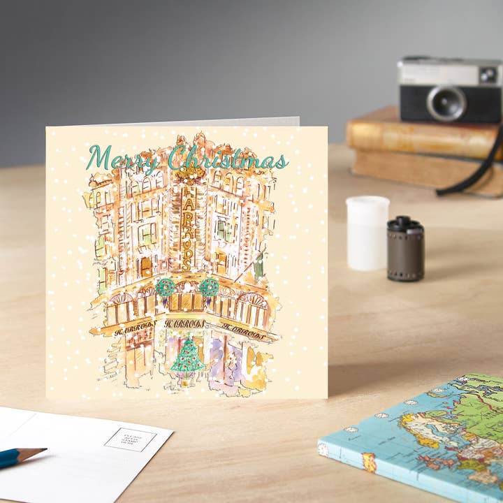 Claire Louise – wholesale Christmas card – Harrods Shop Window Christmas Card
