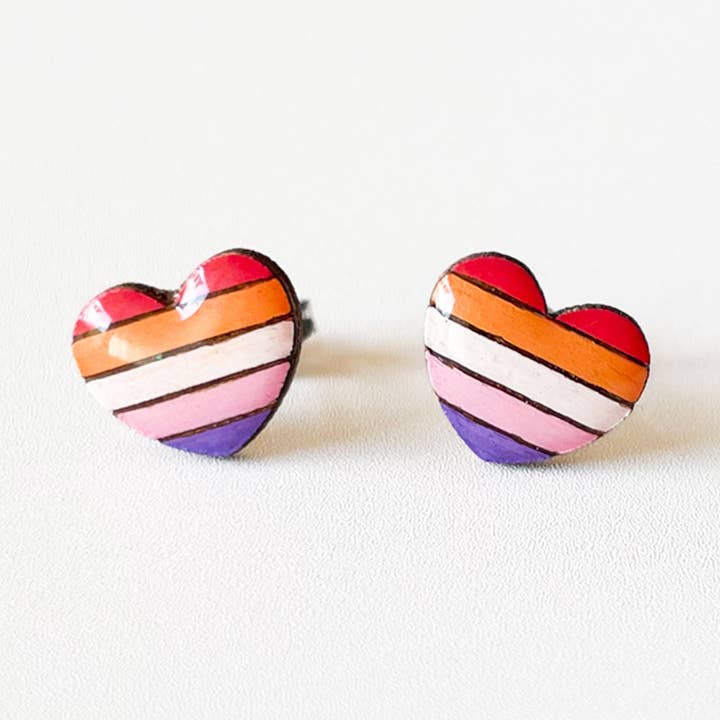 Lesbian Pride Earrings - Rainbow Heart Studs for wholesale by PinTonik