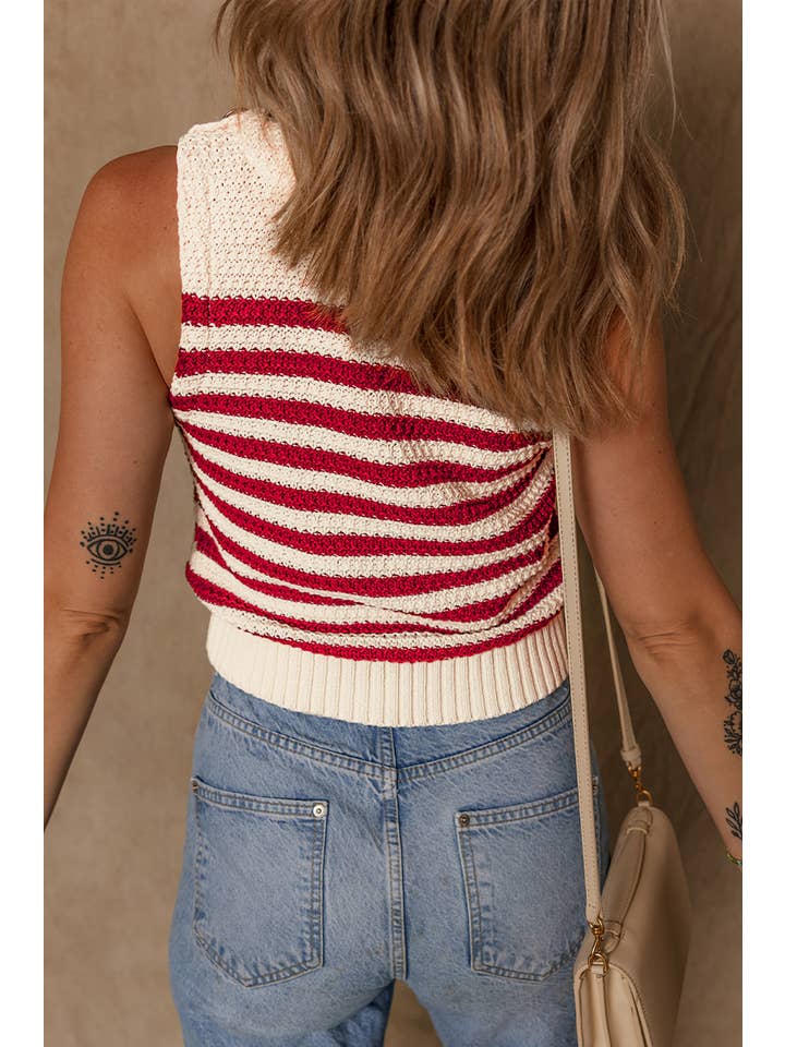 Red Stripe LDC Textured Knit Ribbed Hem Sweater Tank Top for wholesale on Faire