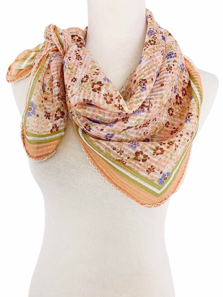 JC023312 Embroidered Edge Floral Square Scarf for wholesale by JC Sunny Fashion