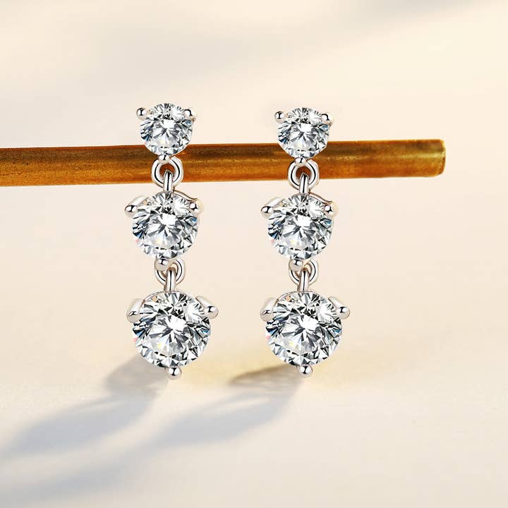 Sephla - Wholesale Dangle Earrings - 925 Silver CZ Diamond Dangle Stud Earring