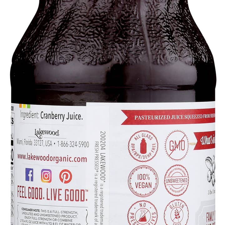 Everyday Supply Co - Wholesale Fruit Juice - LAKEWOOD JUICE CRANBERRY PURE - Case of 61