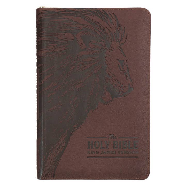 KJV Bible Deluxe Gift Faux Leather, Brown Lion w/zipper for wholesale by Christian Art Gifts