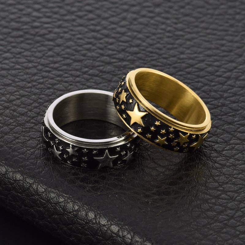 Perimade & Co. LLC – wholesale Band/stacked ring – Custom Star Anxiety Fidget Spinner Ring in Stainless Steel3