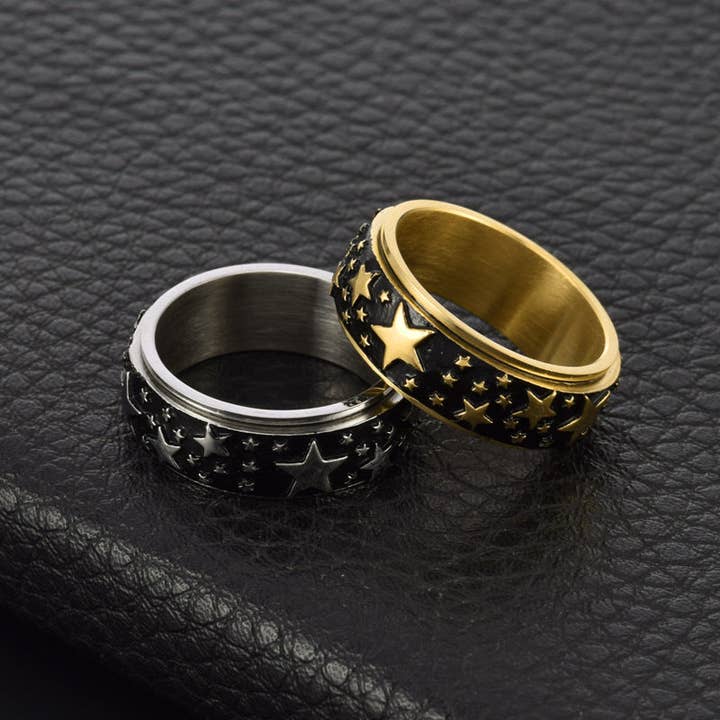 Perimade & Co. LLC – wholesale Band/stacked ring – Custom Star Anxiety Fidget Spinner Ring in Stainless Steel3