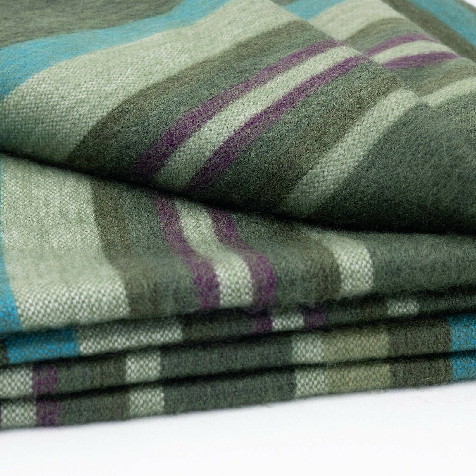 ECUALAMA - Wholesale Throw Blanket - Jambue - Baby Alpaca Wool Throw Blanket / Sofa Cover - Queen 95 x 66 - olive green stripes pattern7