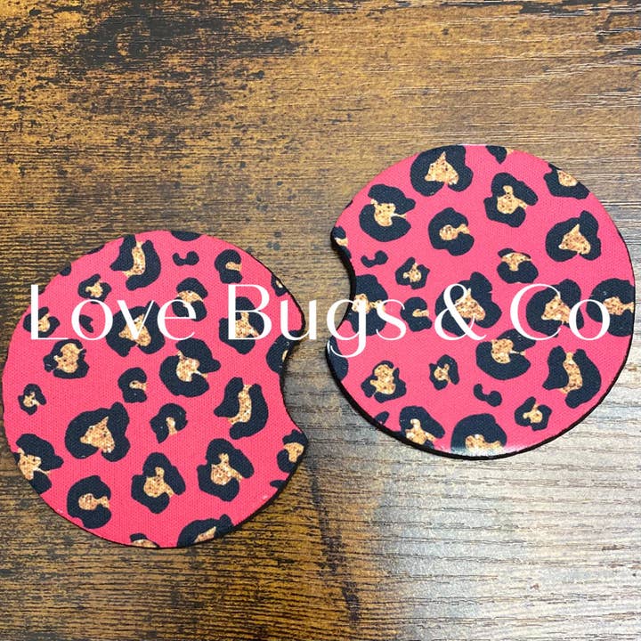 3 Sets of Pink Leopard Neoprene Car Coasters for wholesale by LB & Co Wholesale