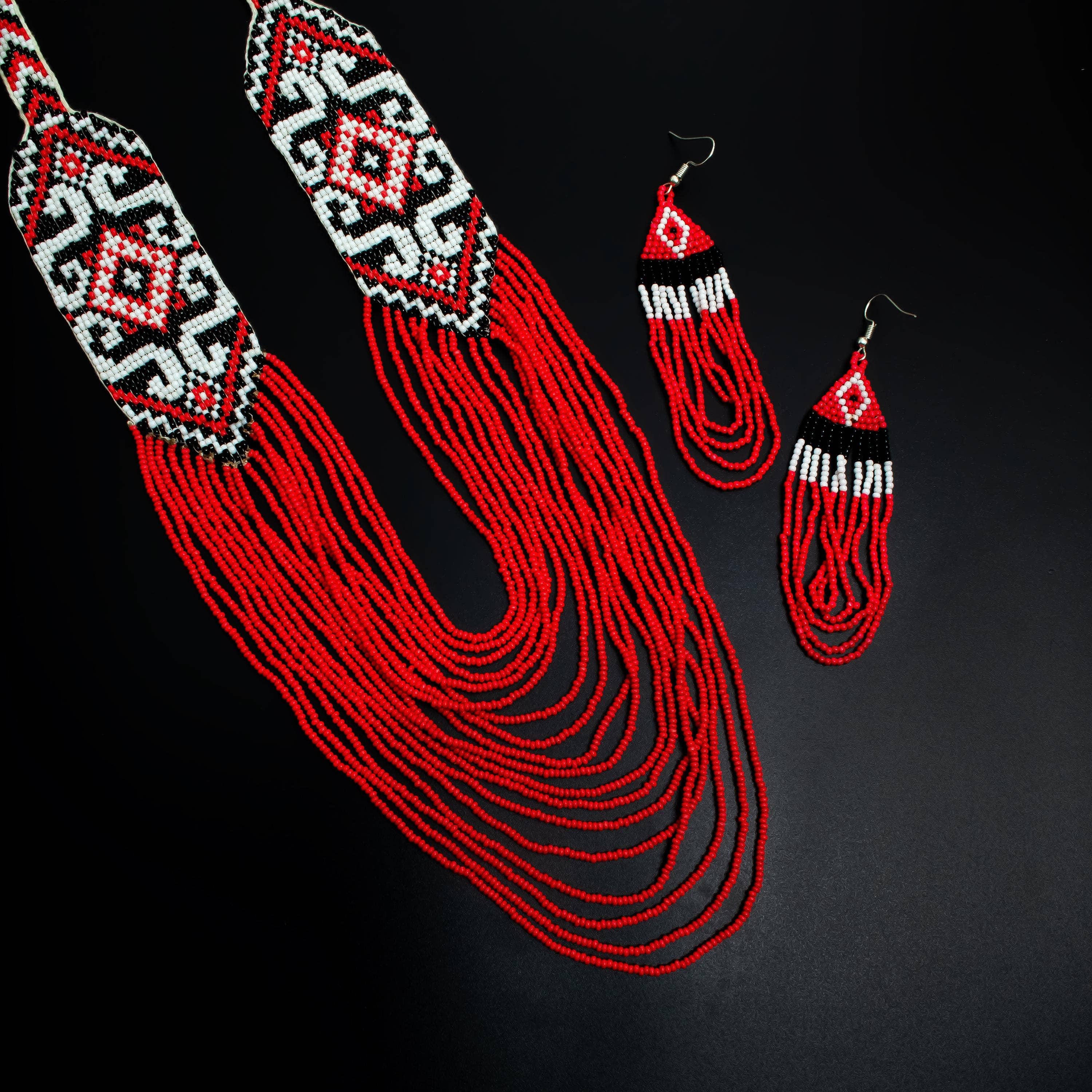 House of Kraft - Wholesale Jewelry Set - White Pattern Jewelry Set | Beaded Jewelry | Red Jewelry7