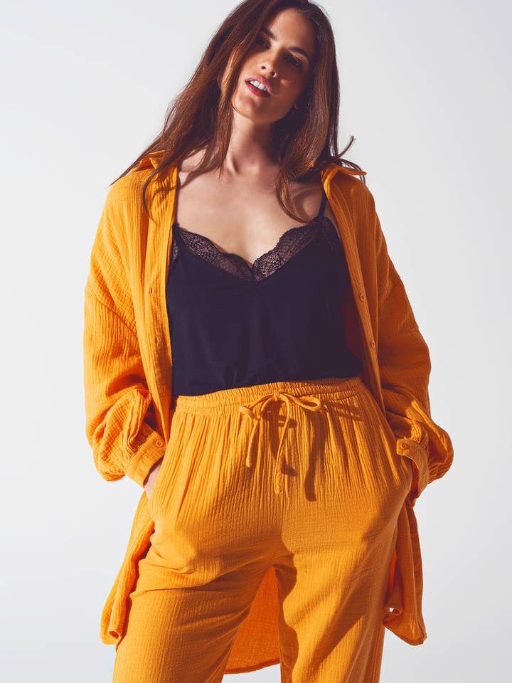 Camisa Texturada Fit Solta em Laranja por atacado de Q2—All Orders:Free Duties for the US,UK,and Canada