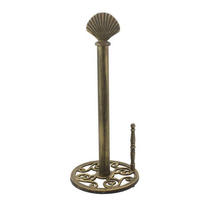 Rustic Gold Cast Iron Seashell Paper Towel Holder 16"" for wholesale by Hampton Ironworks