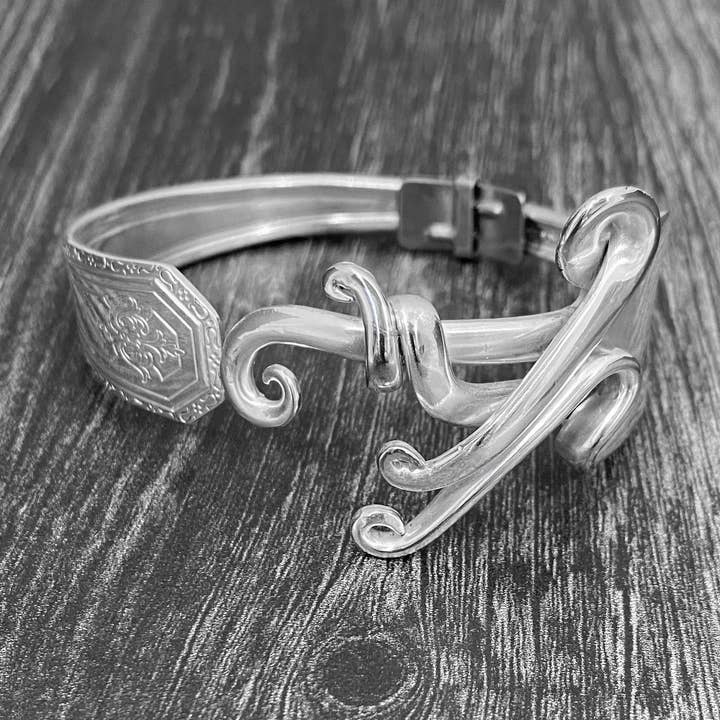 Recycled Fork Bracelet in Lyric #2 Design for wholesale by Marchello Art