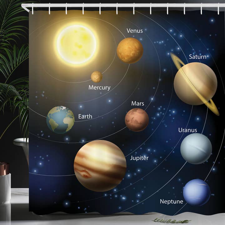 Ambesonne - Wholesale Shower Curtain - Science Shower Curtain Set with Hooks Solar System & Planets2