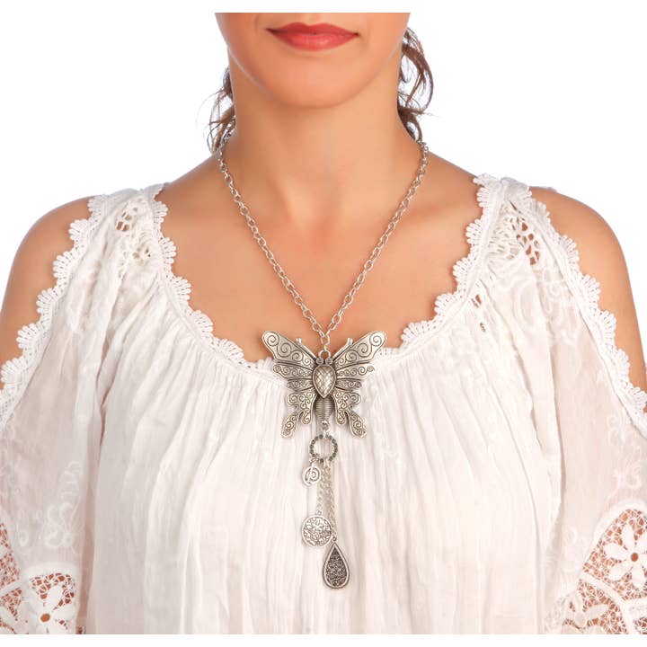 AVENS - Wholesale Pendant/Charm Necklace - Silver Plated Bohemian Butterfly Design Necklace2