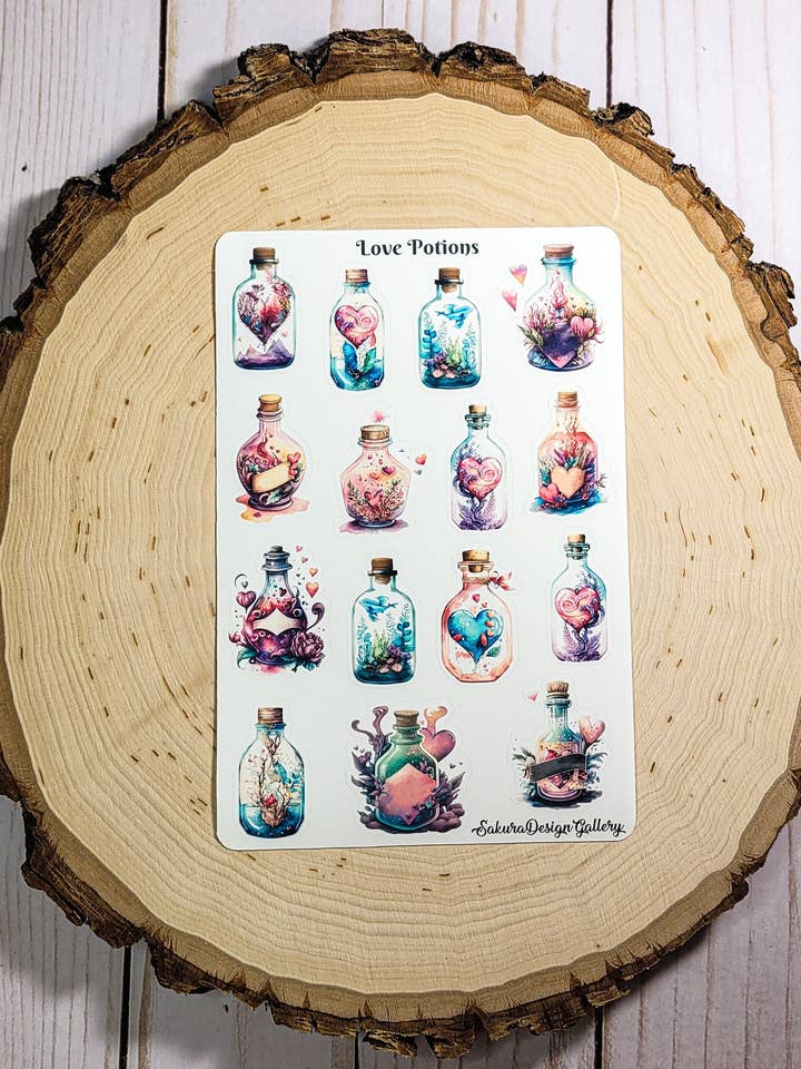 Feuille d'autocollants Potion d'amour – Autocollants pour planificateur et album de scrapbooking pour la vente par Sakura Design Gallery