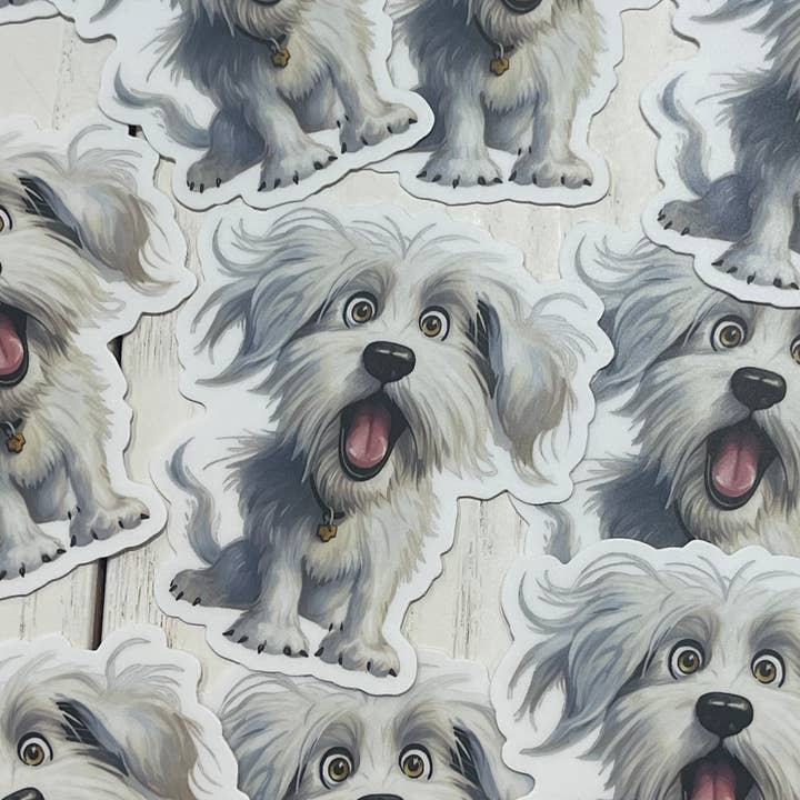 Autocollant de chien blanc duveteux Maltais Grand Pyrénées MM pour la vente par Little Smarties YYC
