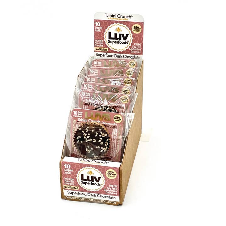 LUV Superfoods - Wholesale Chocolate Covered Sweets - Tahini Crunch +Ashwagandha Superfood Dark Chocolate Cups