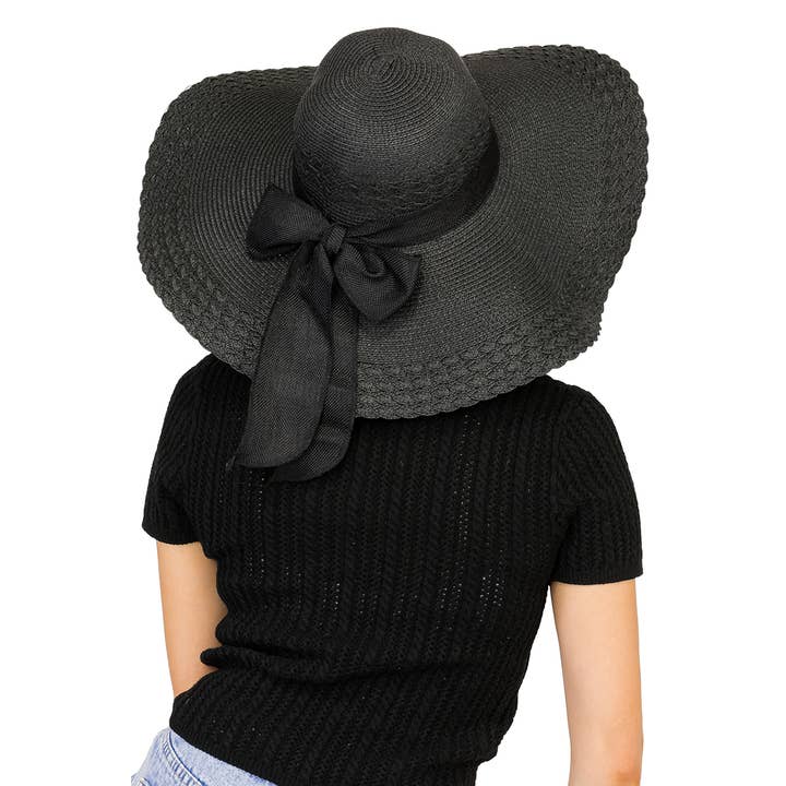 Cap Zone – wholesale Straw hat – women's – Scallop Hem Burlap Chiffon Bow Paper Straw Floppy Sun Hat6