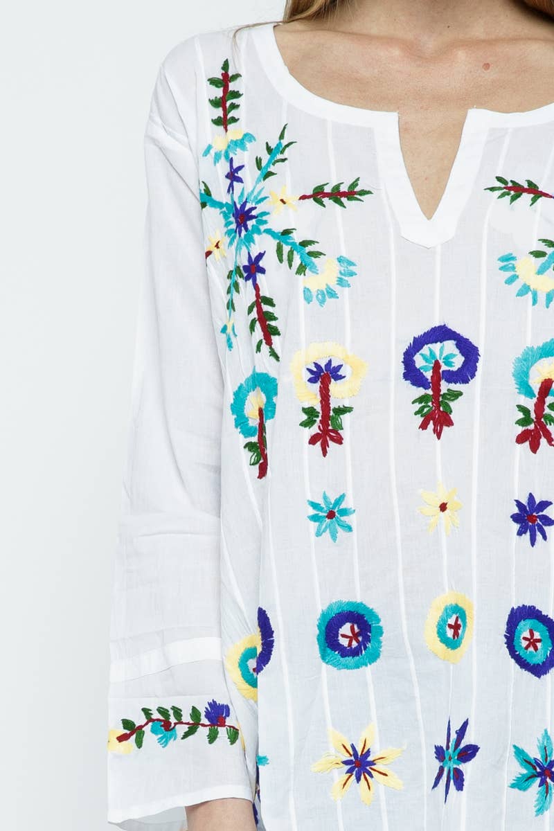 Raj Trading & Imports (USA) Inc. - Wholesale Tunic - Women's - Delia Embroidered Top White Multi Embroidery3