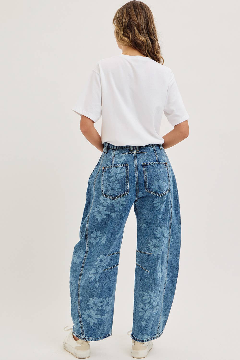 FLORAL PRINT DENIM BARREL JEANS for wholesale on Faire6