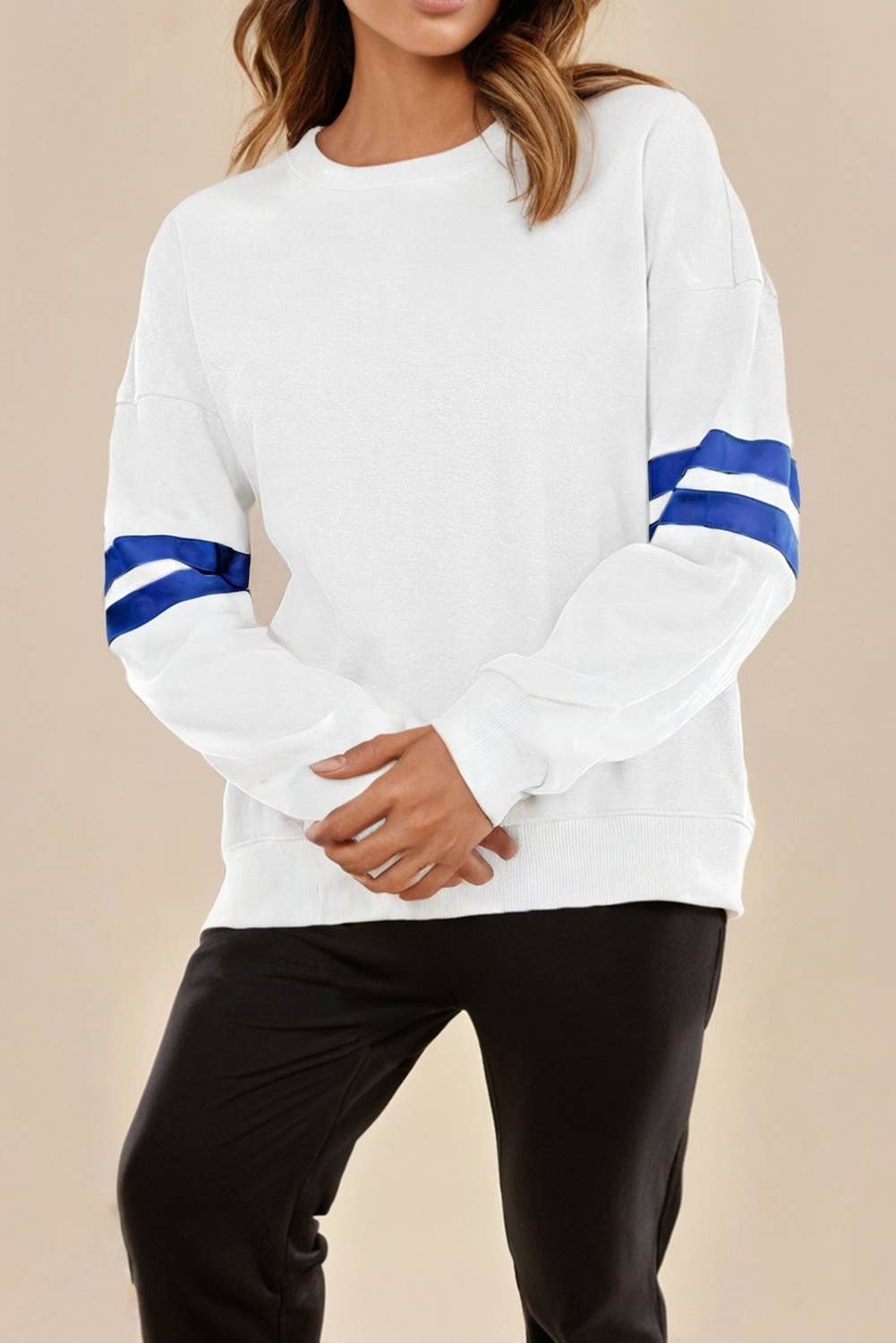 LA Society - Wholesale Sweatshirt - Women's - Striped Detail Drop Shoulder Oversized Boyfriend sweatshirt12