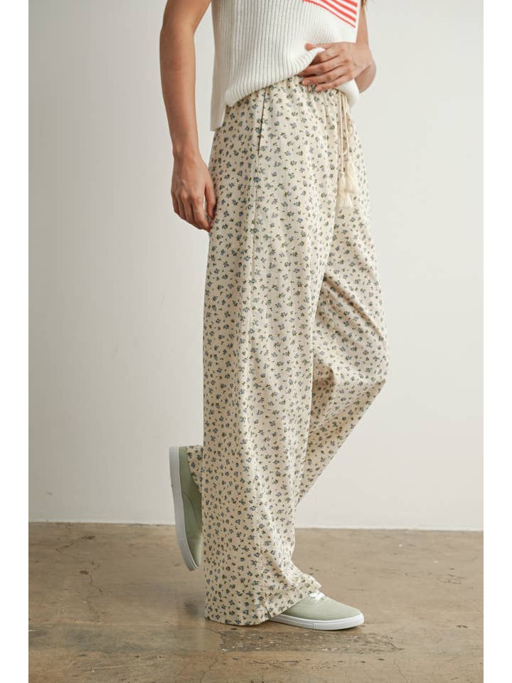 BUTTERMELON - Wholesale Pants - Women's - Floral Print Drawstring Pants - BMP78145