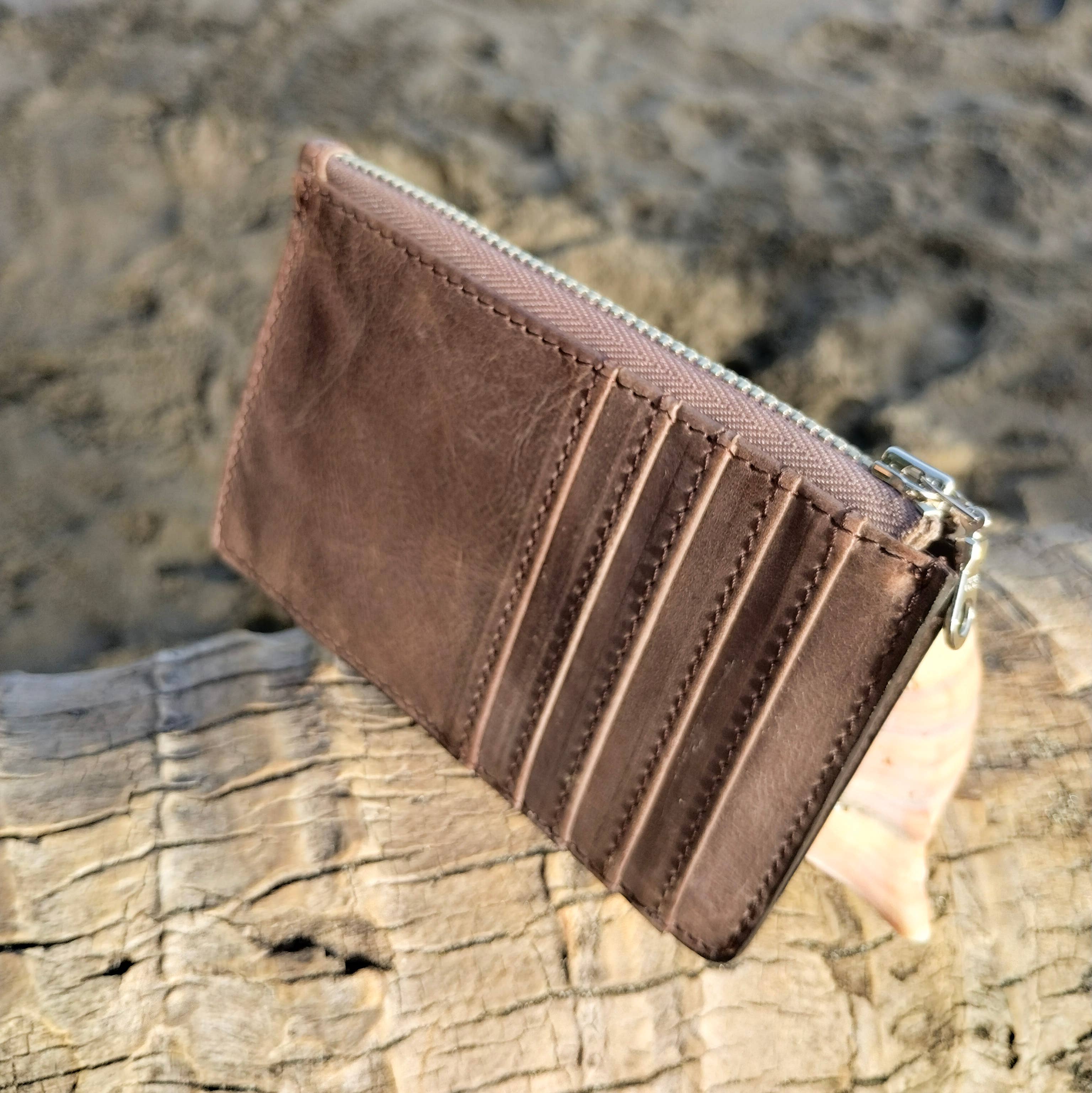 Twin Engine Coffee - Wholesale Wallet - Unisex - Zippered Card Wallet - Mocha Brown - Fair Trade  Leather  4