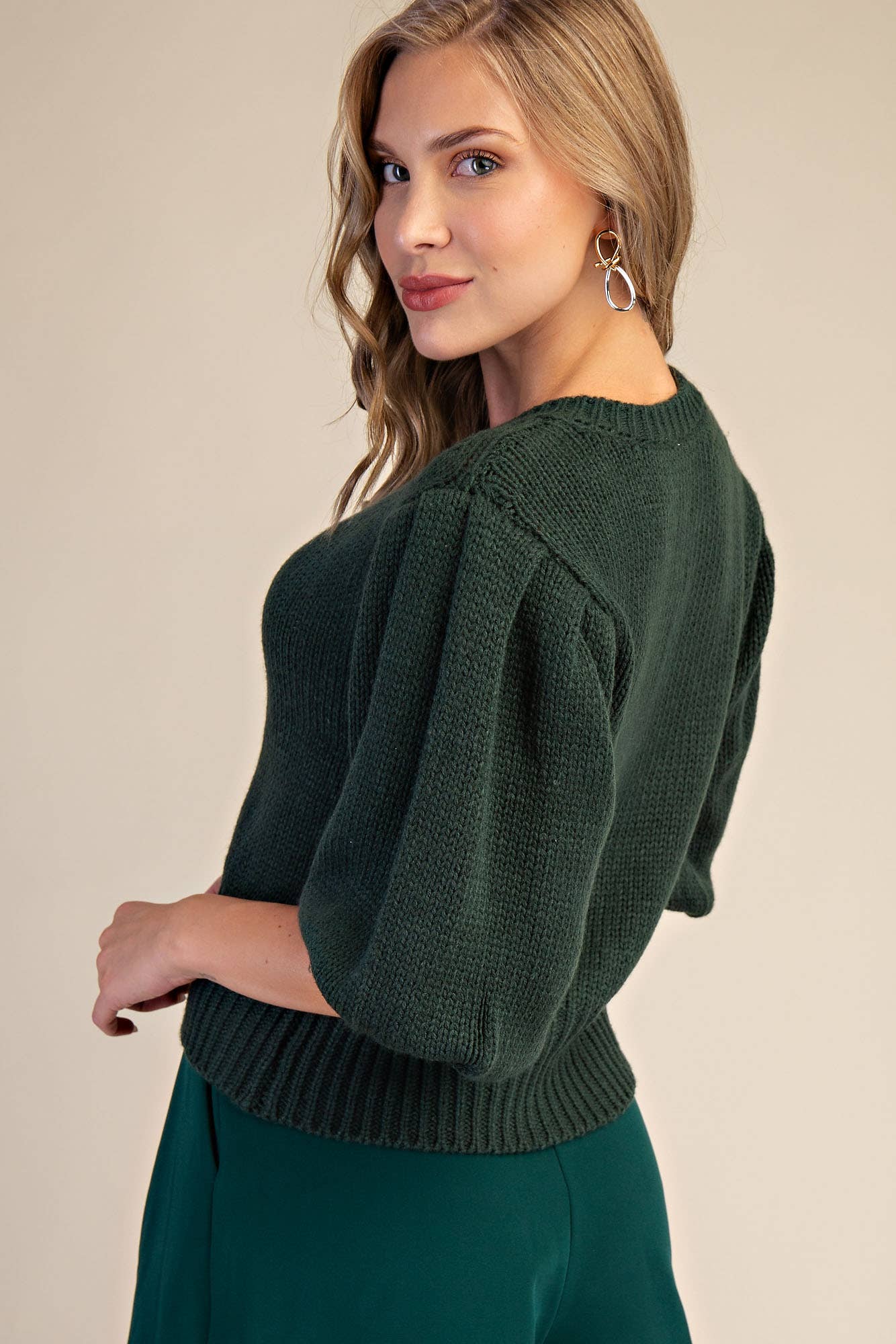 Glam - Wholesale Knit Sweater - Women's - Short Puff Sleeve Button Down Sweater13