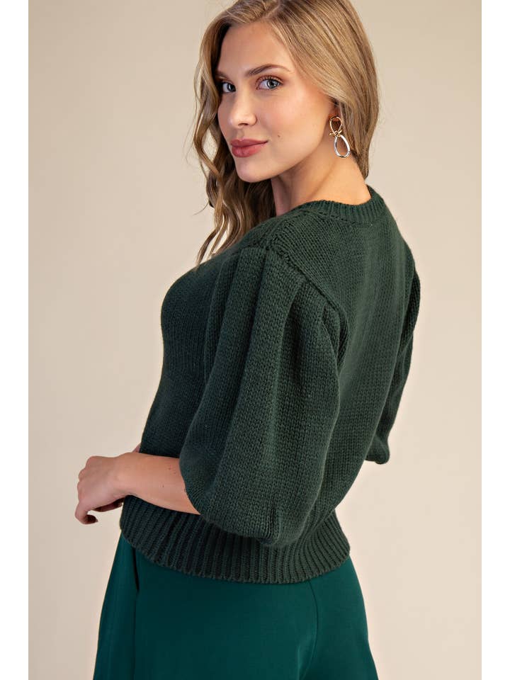 Glam - Wholesale Knit Sweater - Women's - Short Puff Sleeve Button Down Sweater13