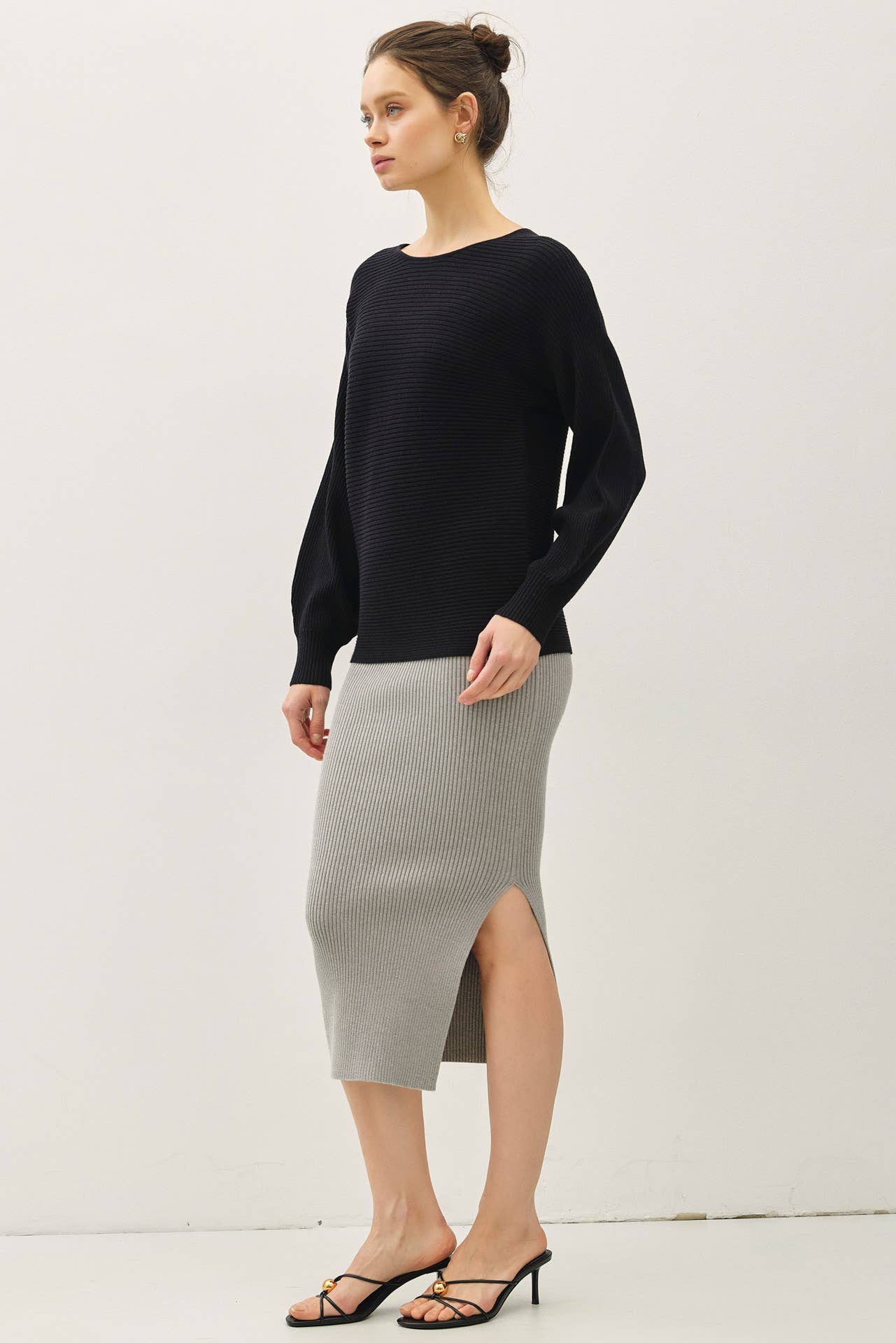 Be Cool - Wholesale Knit Sweater - Women's - HORIZONTAL RIBBED LONG SWEATER2