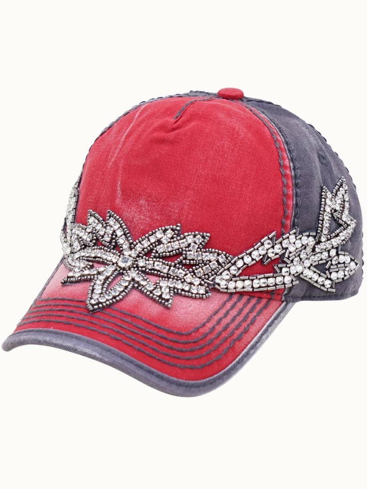 Floral Vine Bejeweled Glitz Two-Toned Cap, Adjustable for wholesale by Olive & Pique