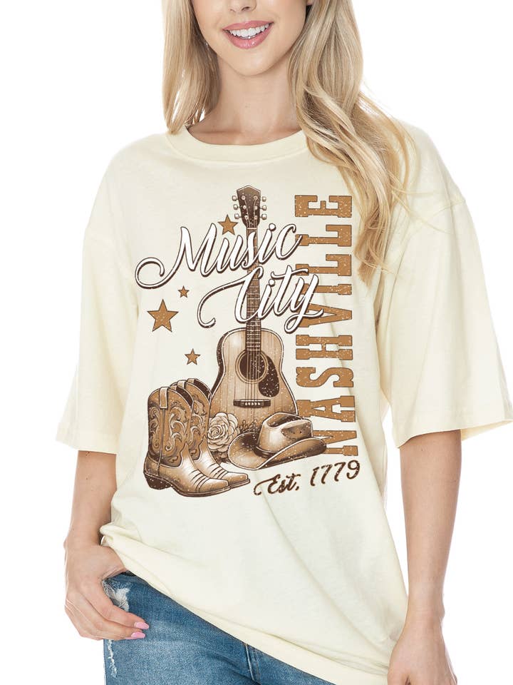 BT2027 OT MUSIC CITY NASHVILLE - Oversized T-shirt voor uniseks voor wholesale door BouTeeQue Closet