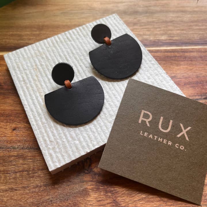 Handmade Black Leather Earrings, Titanium hypoallergenic for wholesale by Rux Leather