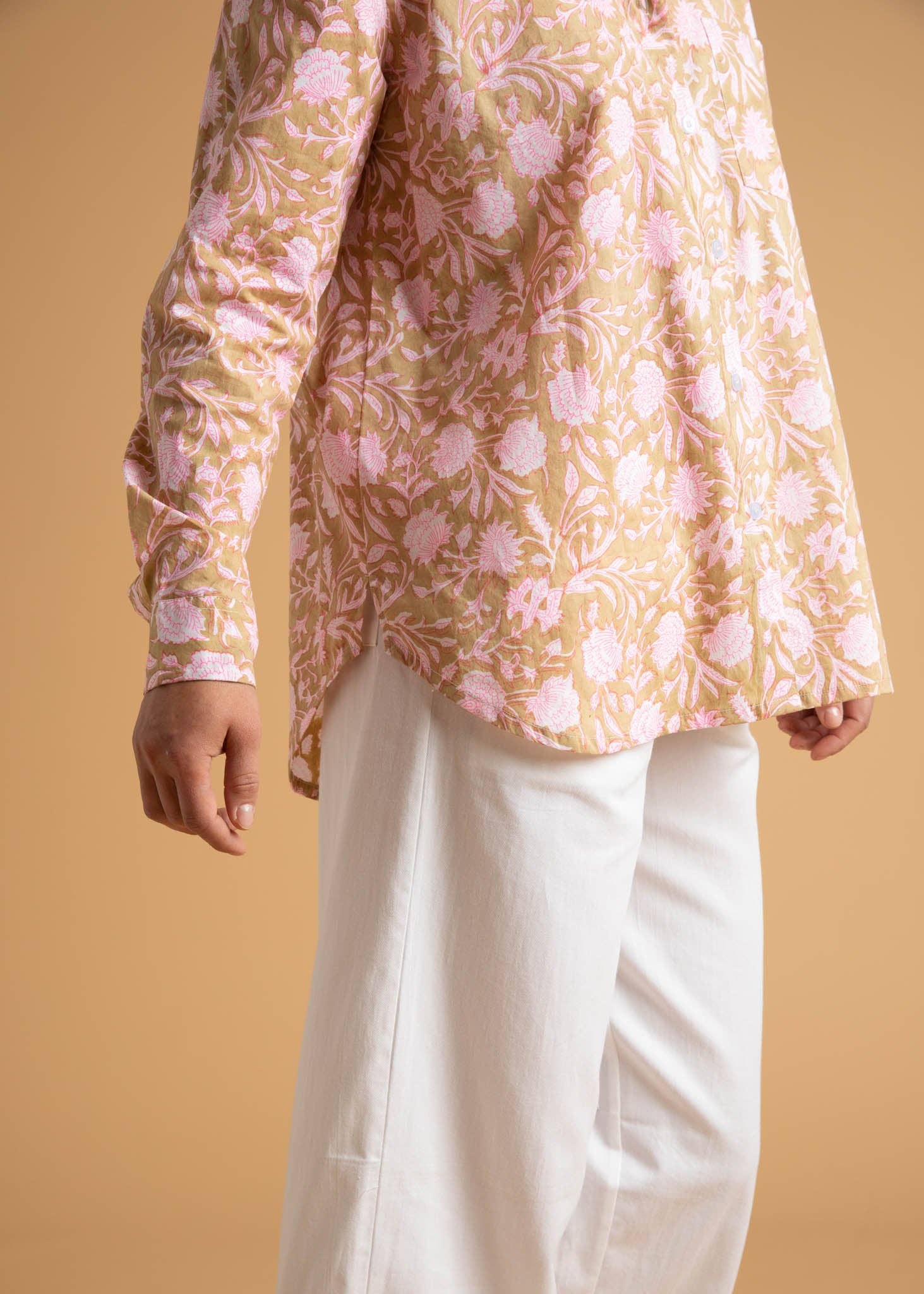 Good Boyfriend Shirt - Floral Escape Baked Clay & Neon Pink for wholesale on Faire12