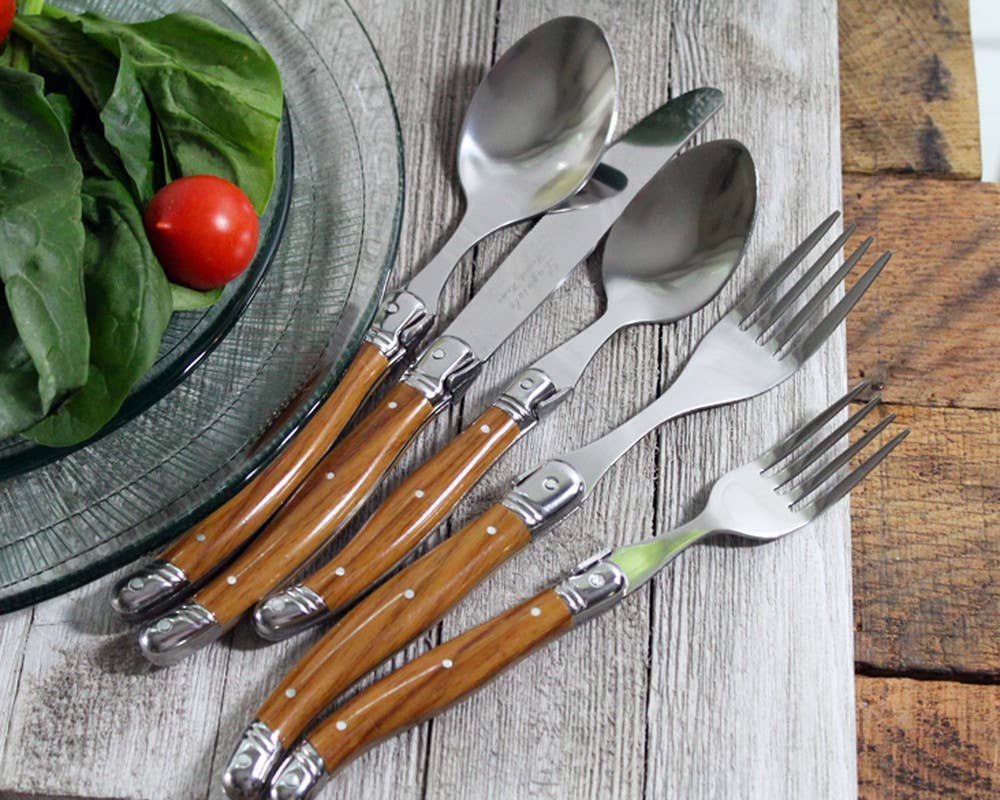 French Home - Wholesale Flatware Set - Laguiole 20pc Flatware Set, Wood Grain3