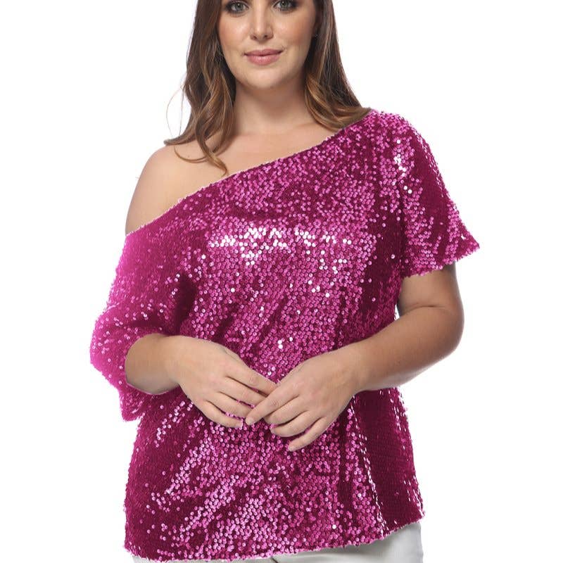 Anna Kaci Wholesale – Großhandel Bluse – Damen – Ein-Schulter-Pailletten-Top in Übergröße52
