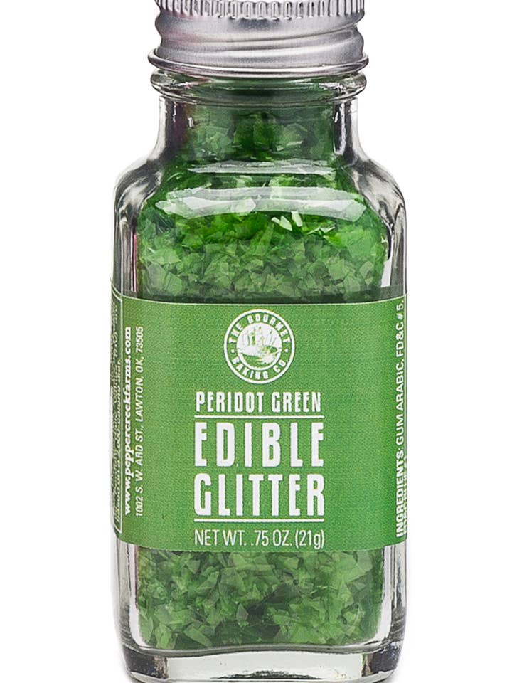 Peridot Green Edible Glitter Sprinkles, 0.75 Oz. for wholesale by Pepper Creek Farms