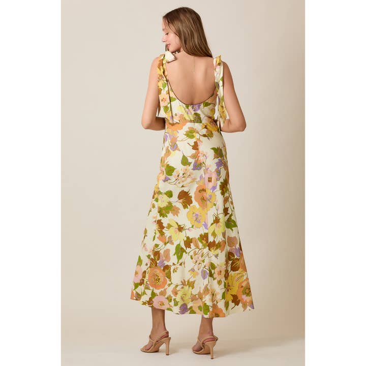 SKYLAR ROSE - Wholesale Dress - Women's - Romantic Vintage Floral Summer Midi Dress with Tie Straps