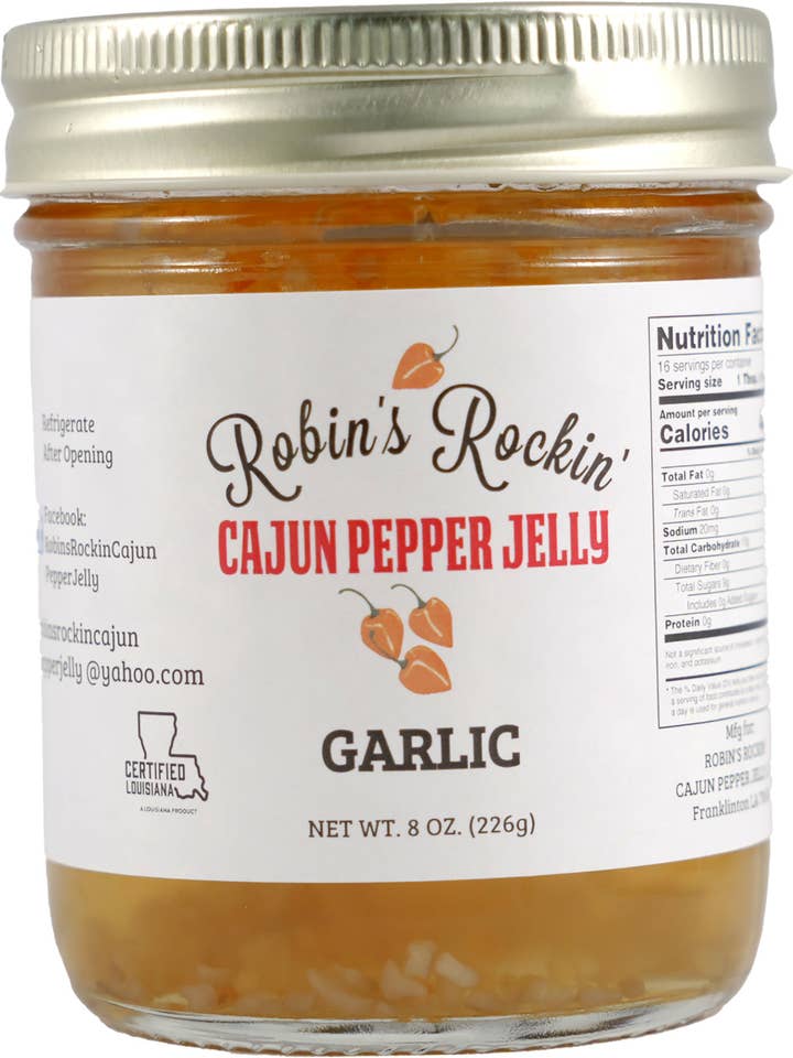 Garlic Pepper Jelly for wholesale by Robin’s Rockin’ Cajun’ Pepper Jelly