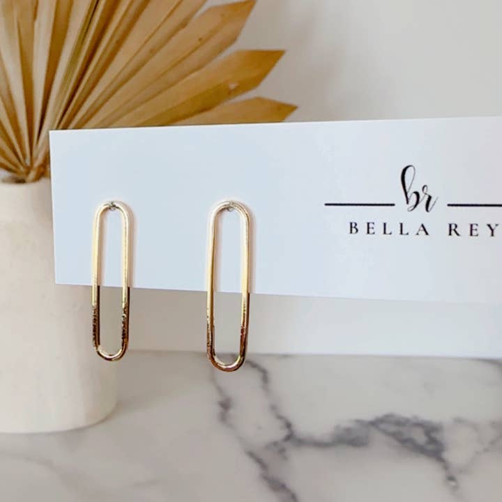 Carlysle gold plated oval studs-hypoallergenic-non tarnish for wholesale by Bella Rey jewelry