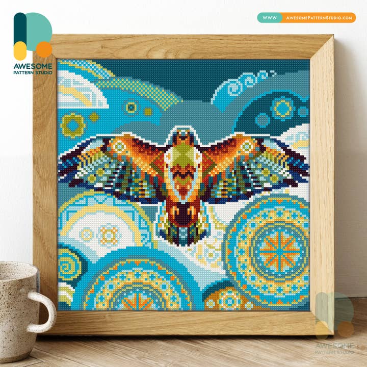 DS544-120x120 Mandala Falcon, Diamond Painting Kit for wholesale by Awesome Pattern Studio