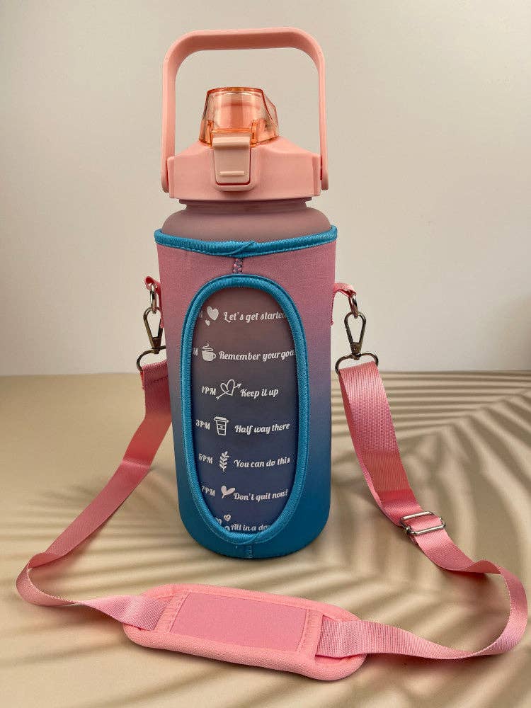 Nakoa The Label - Wholesale Waterfles - Motiverende drinkfles met schoudertas - 2 liter - roze gradiënt5