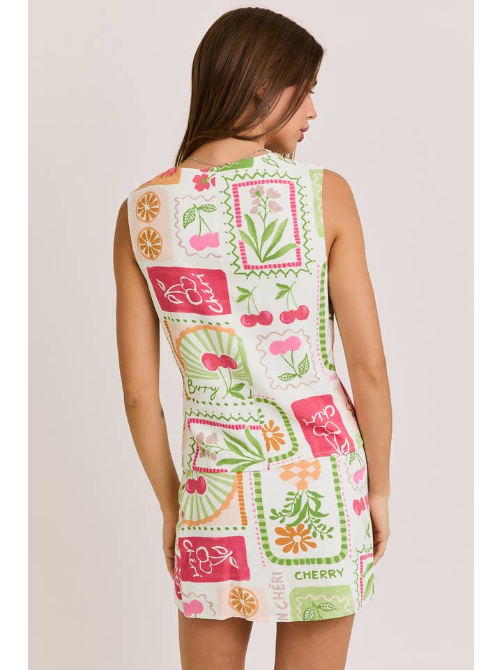 WHITE MULTI BUTTON DOWN SLEEVELESS TOP WITH SLIT MINI SKIRT for wholesale on Faire